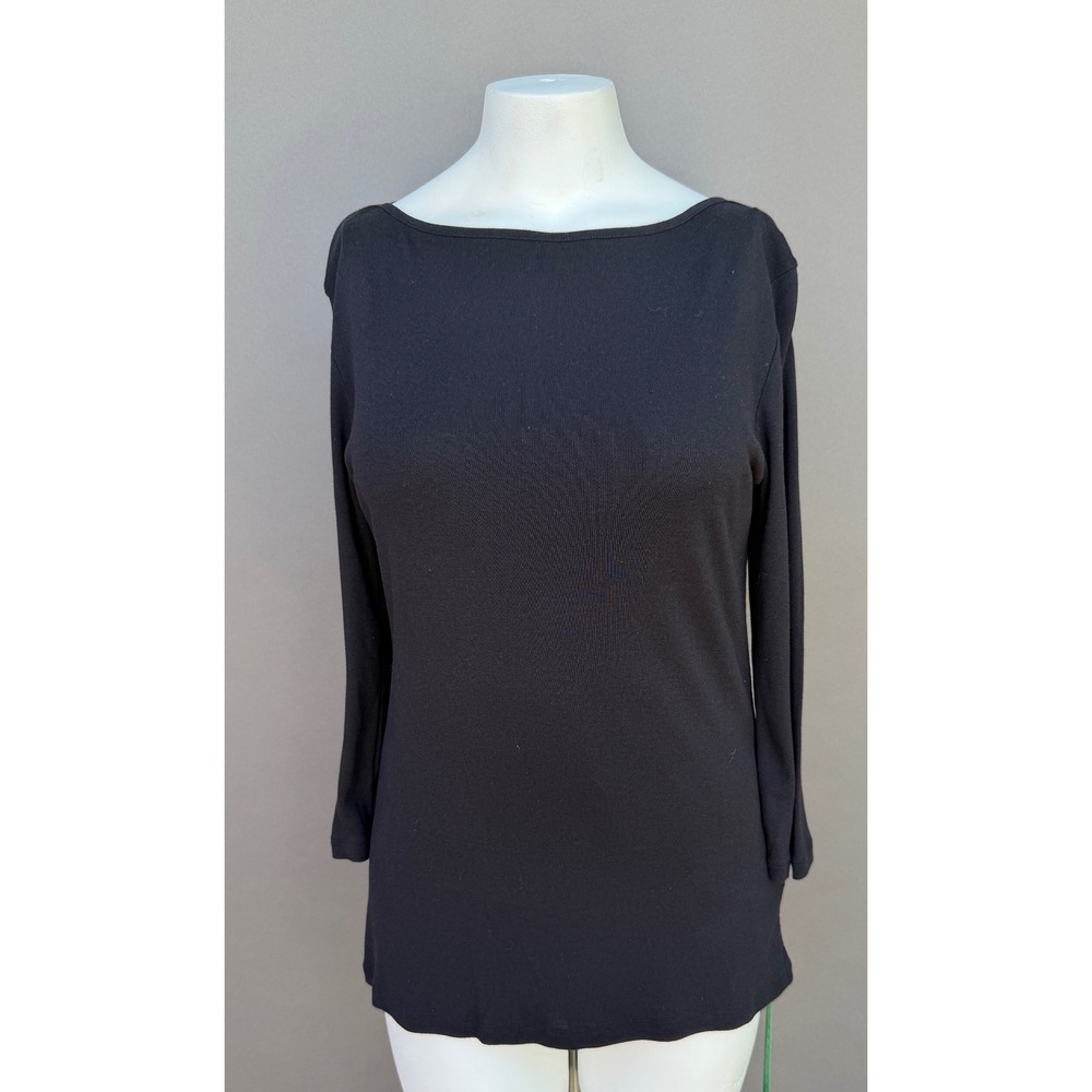 Caslon Boatneck Top Large Black Long Sleeve Knit Shirt Basic Capsule Minimal